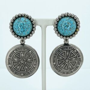 Edouard Ramboud Paris Earrings Clip On Vintage Statement Chunky Round Blue Bead